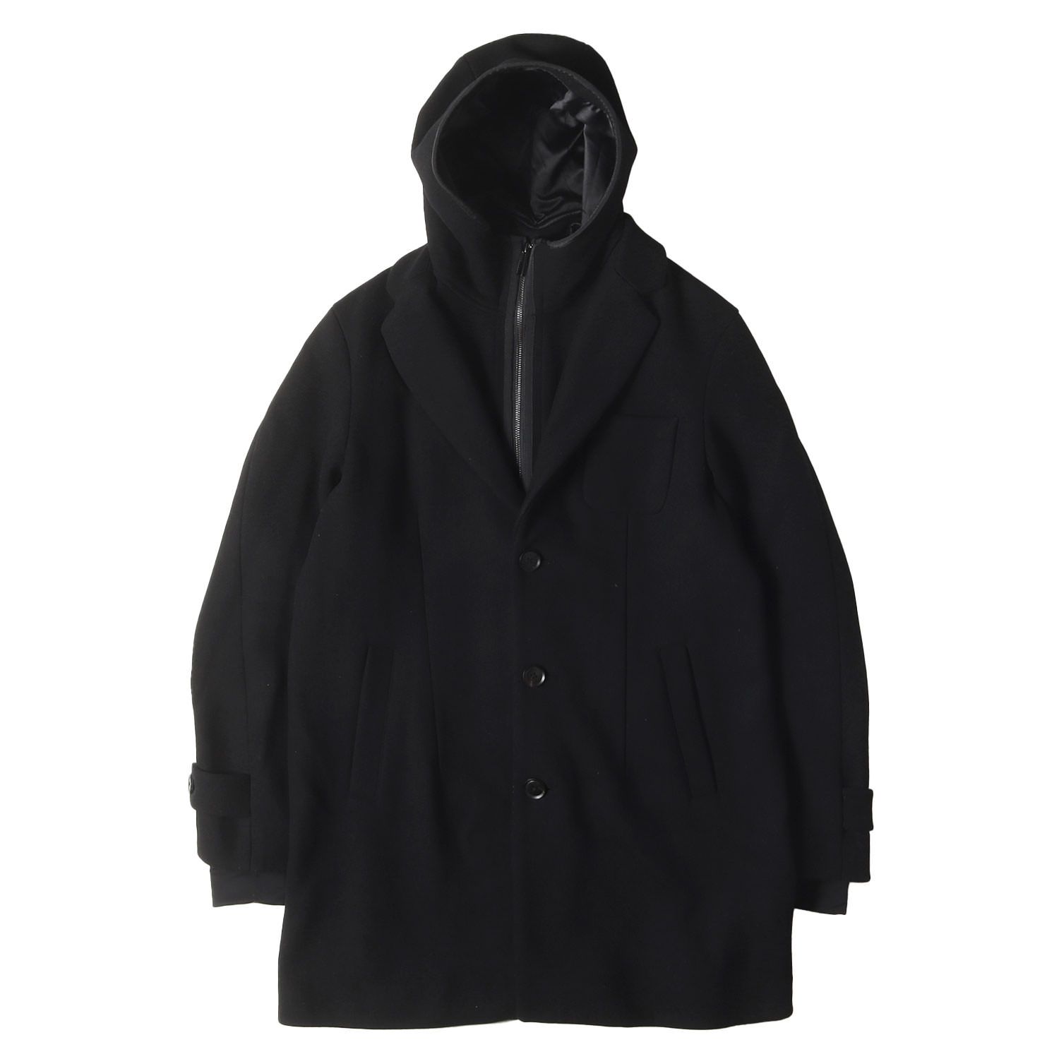 EMPORIO ARMANI エンポリオアルマーニ コート ブラック 黒 サイズ:46 | レイヤードデザイン 2WAY メルトンウール チェスターコート | アウター ジャケット 上着【メンズ】【中古】 EMPORIO ARMANI エンポリオアルマーニ コート ブラック 黒 サイズ:46
