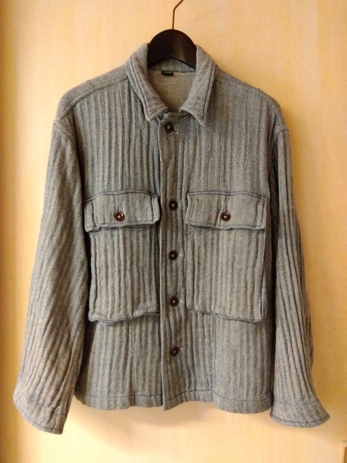 M 24 45 R フォーティーファイブアール インド二重織908シャツミリタリーオール 軽量コットンやわらかジャケット ネイビー系ヘリンボン サイズ3 大人カジュアル