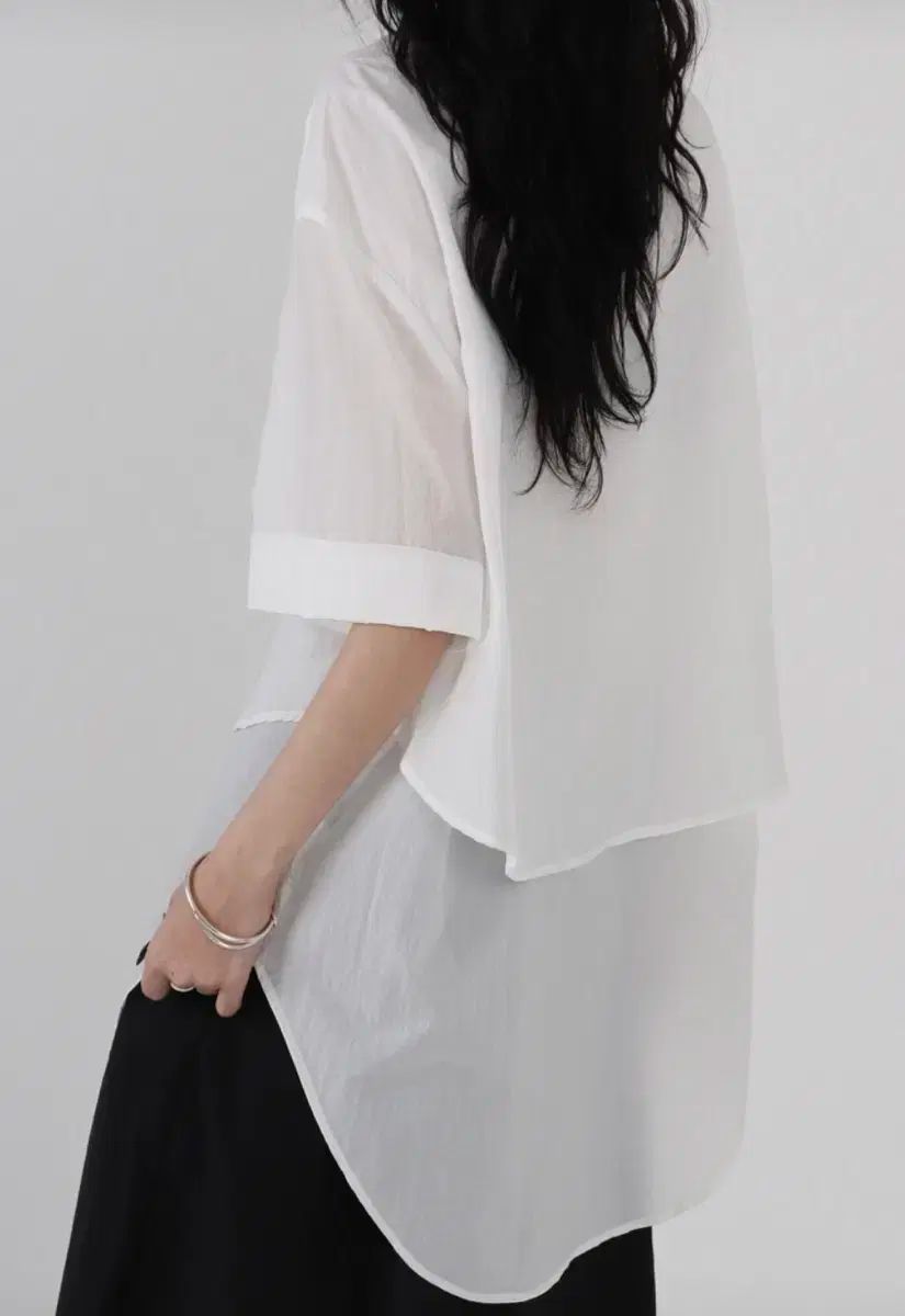  トリミングバード ダブル レイヤード ハーフ シャツ 長袖 シャツ ブラウス