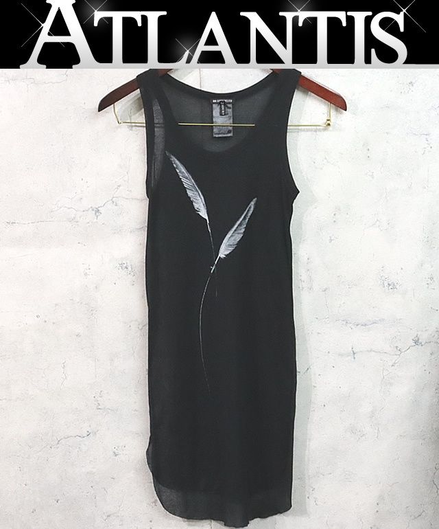 広尾店 アン ドゥムルメステール Ann Demeulemeester レディース タンクトップ フェザープリント 黒 size 34 17672