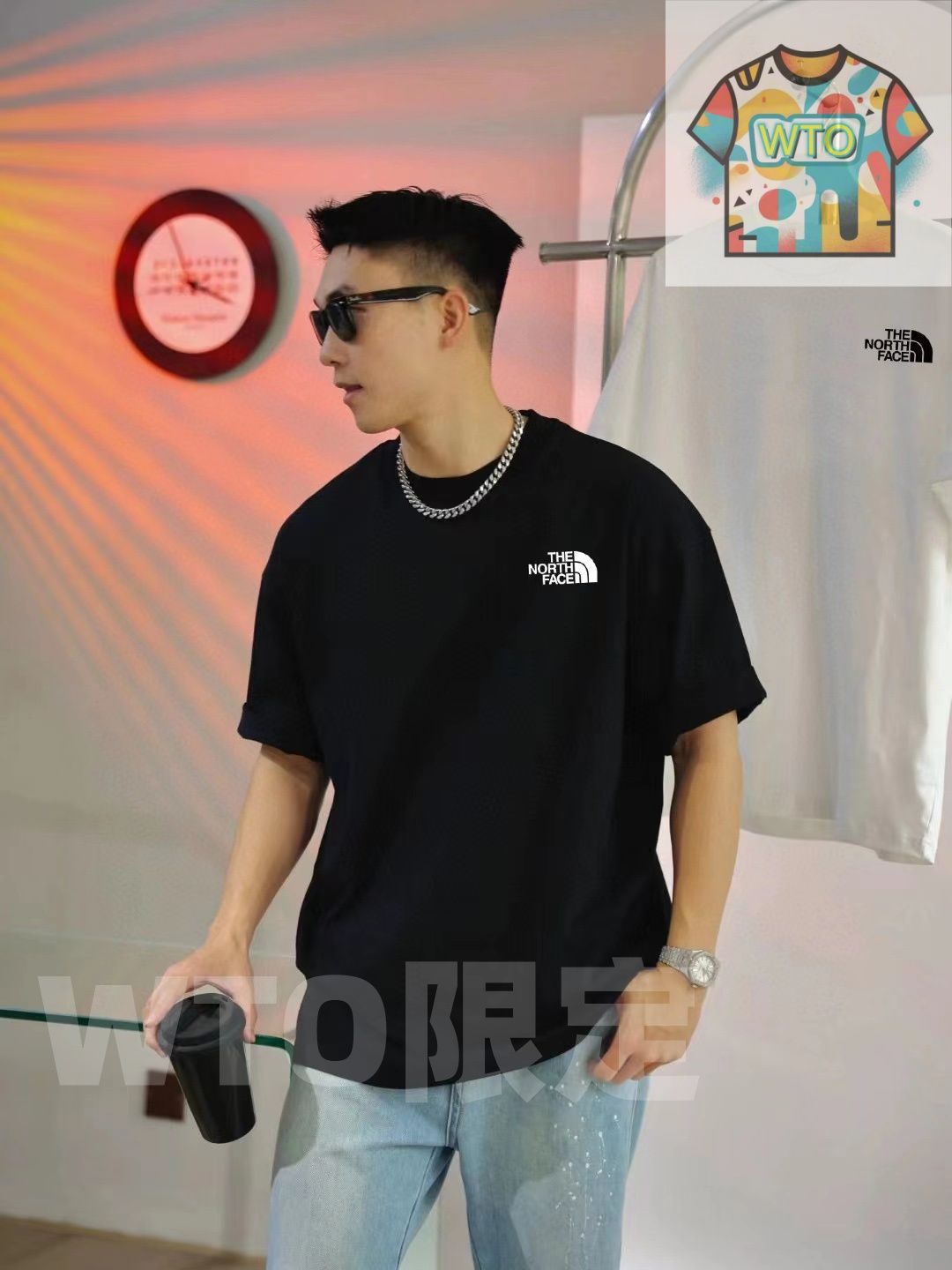  TNF ザ ノース フェイス と同じデザイン 前後ロゴのクマとキャンプアルファベット カップル用プリント T シャツ 男女兼用 WTO輸入1 Tシャツ アパレル キャラクターグッズ