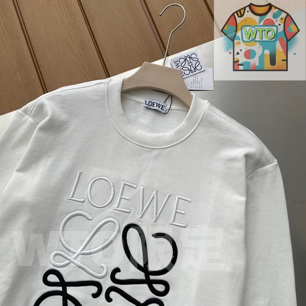 ロエベ の綿質の丸首のアルファベット入りヘビーワーク刺繍セーター