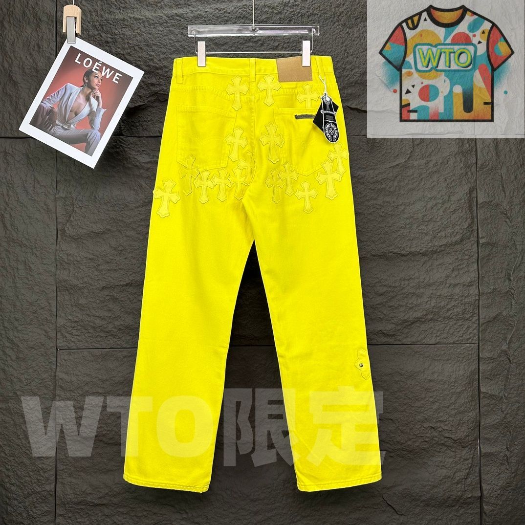 クローム ハーツ Chrome Hearts 新モデル ヘビーワークのドーパミン 配色のクロスピール カップル用の水洗いジーンズ WTO輸入1