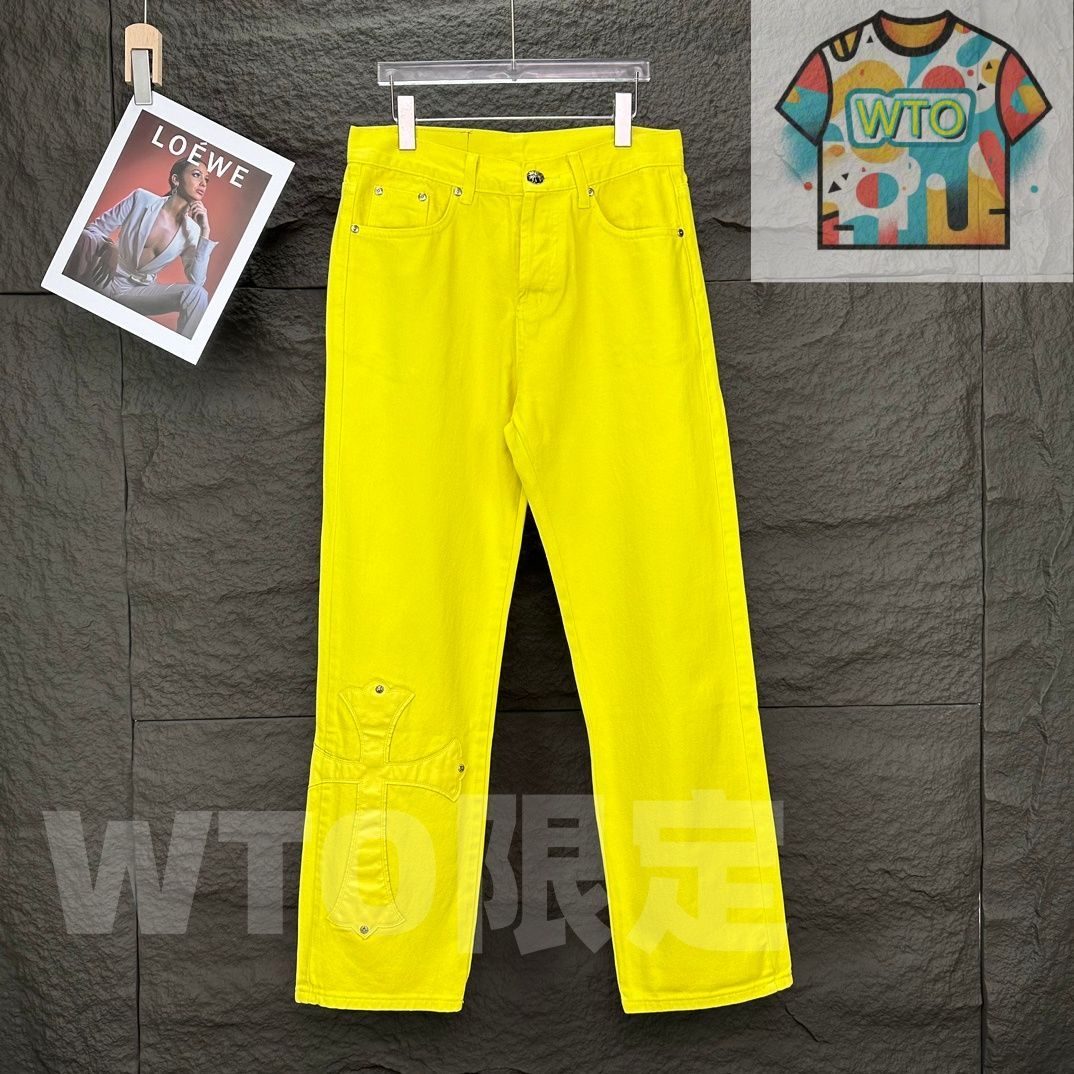 クローム ハーツ Chrome Hearts 新モデル ヘビーワークのドーパミン 配色のクロスピール カップル用の水洗いジーンズ -WTO輸入1