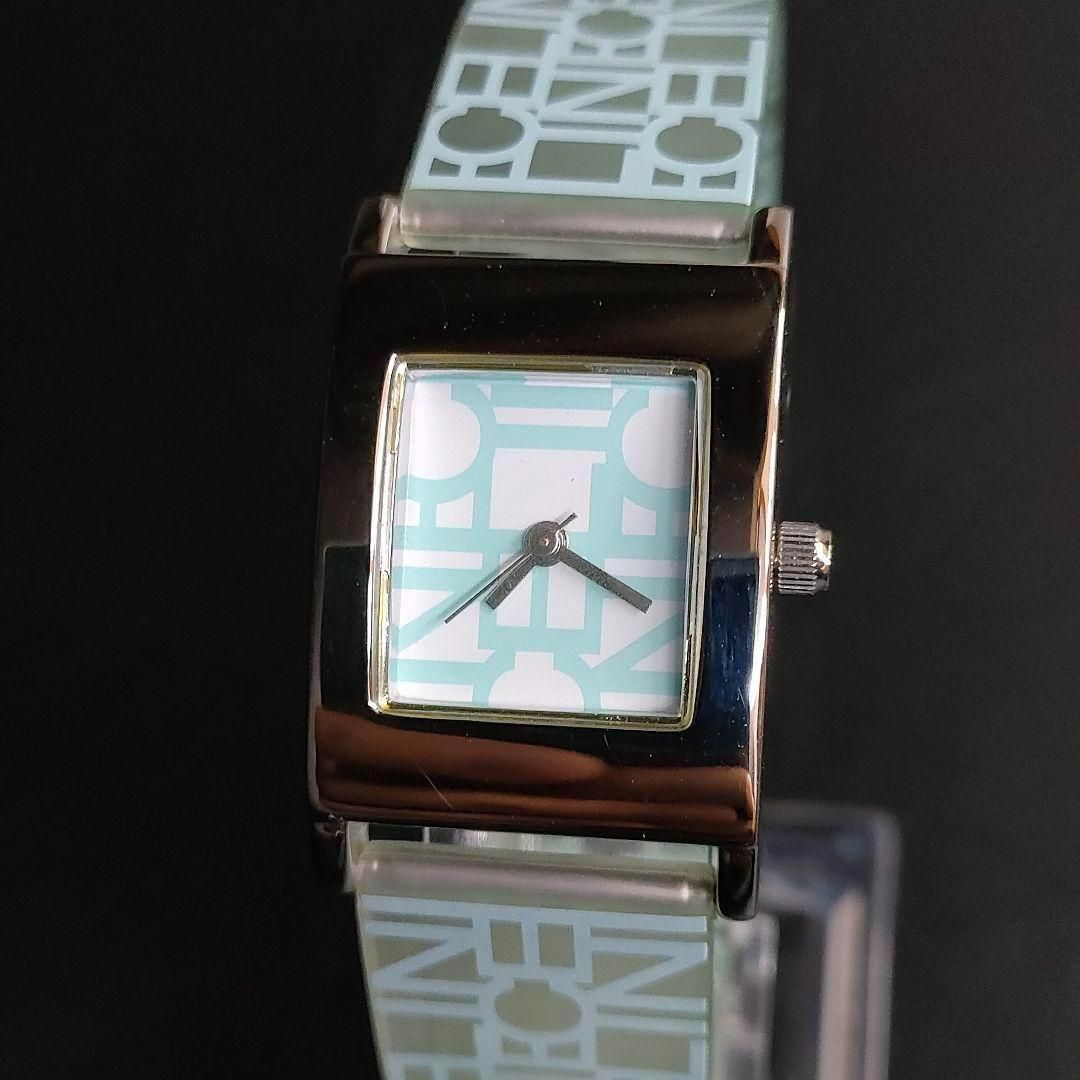 748-3 Celine セリーヌ square スクエア ライトブルー シルバー ロゴ シリコン バンド クォーツ quartz 電池式 レディース lady s 女性 腕時計 ウォッチ watch