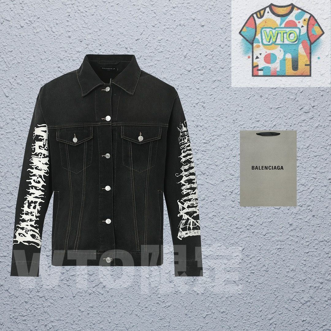 スタイル チューリッヒ家の BAL の火炎グラフィティ柄のデニムジャケット -WTO輸入1