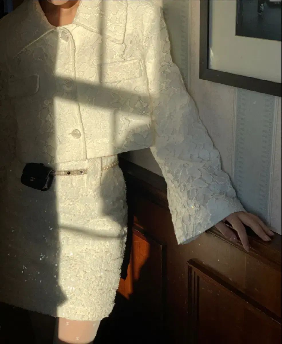 ソークッキー 白 ローレン レース クロップド ジャケット スカート セット