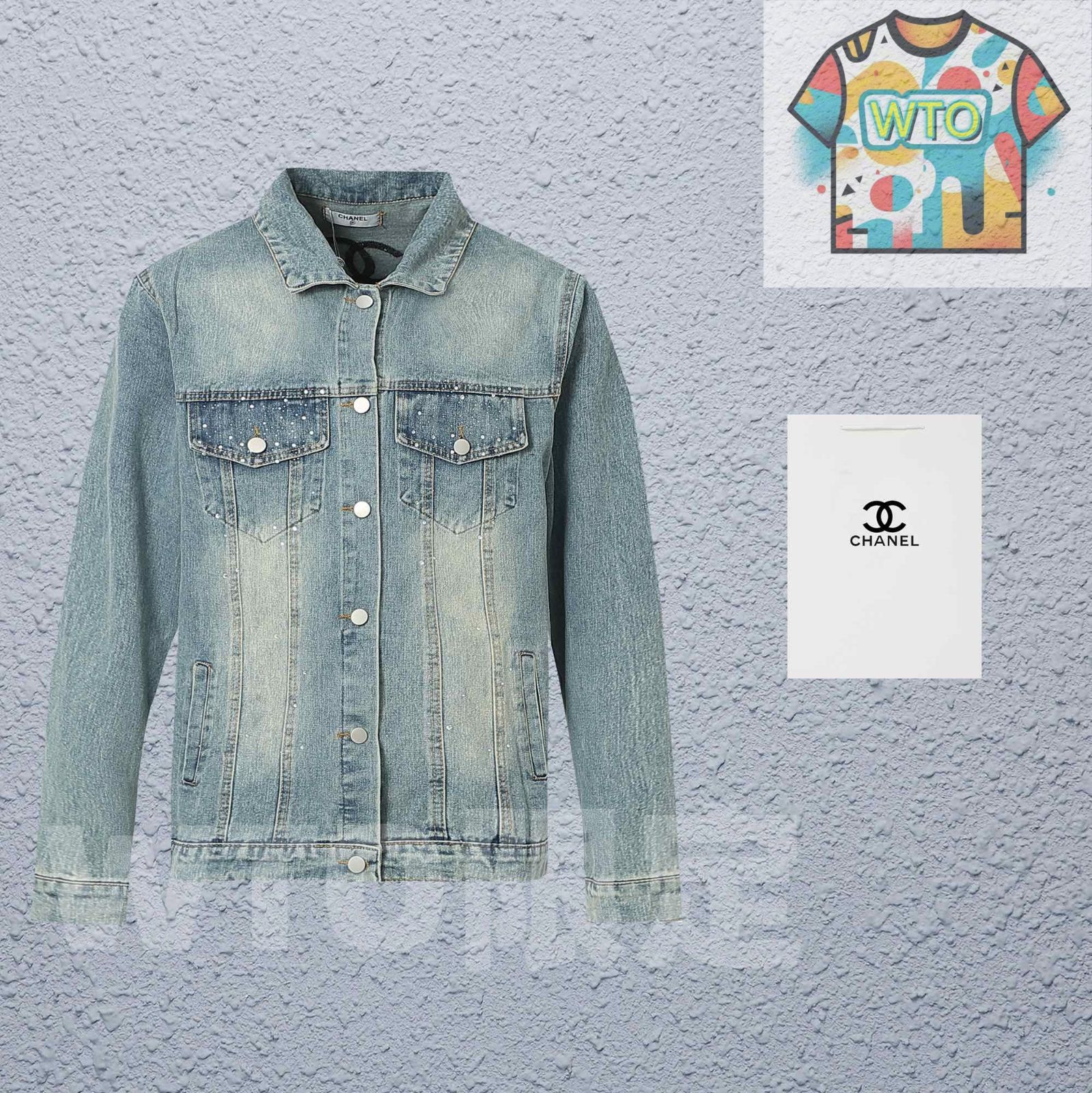 スタイル シャネル CHANEL のホットジュエル付きジーンズジャケット -WTO輸入1