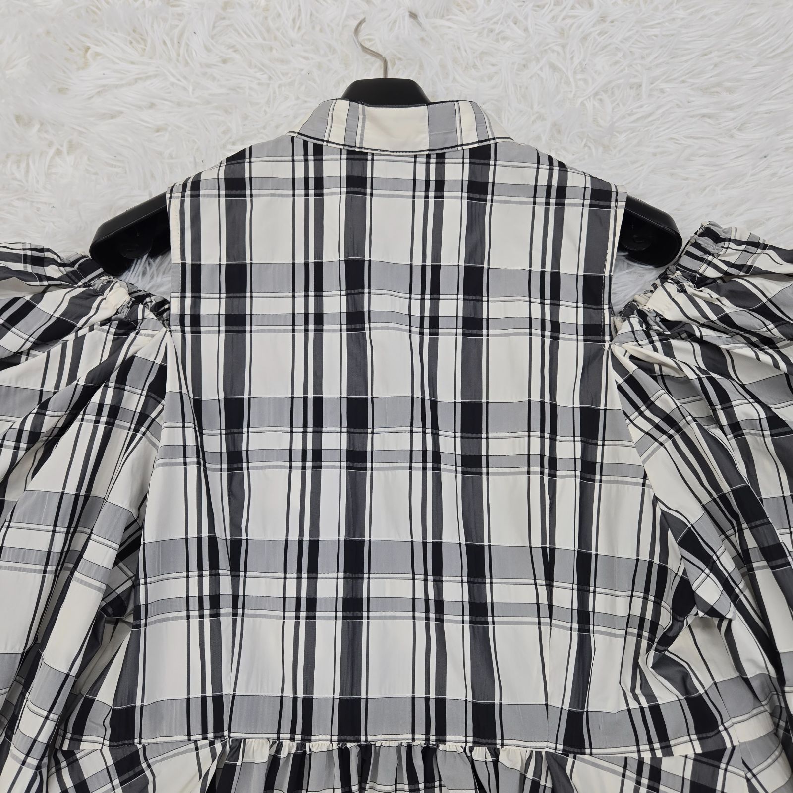  LE PHIL ルフィル メモリータフタチェックブラウス ロゴボタン バンド 長袖 シャツ ブラウス