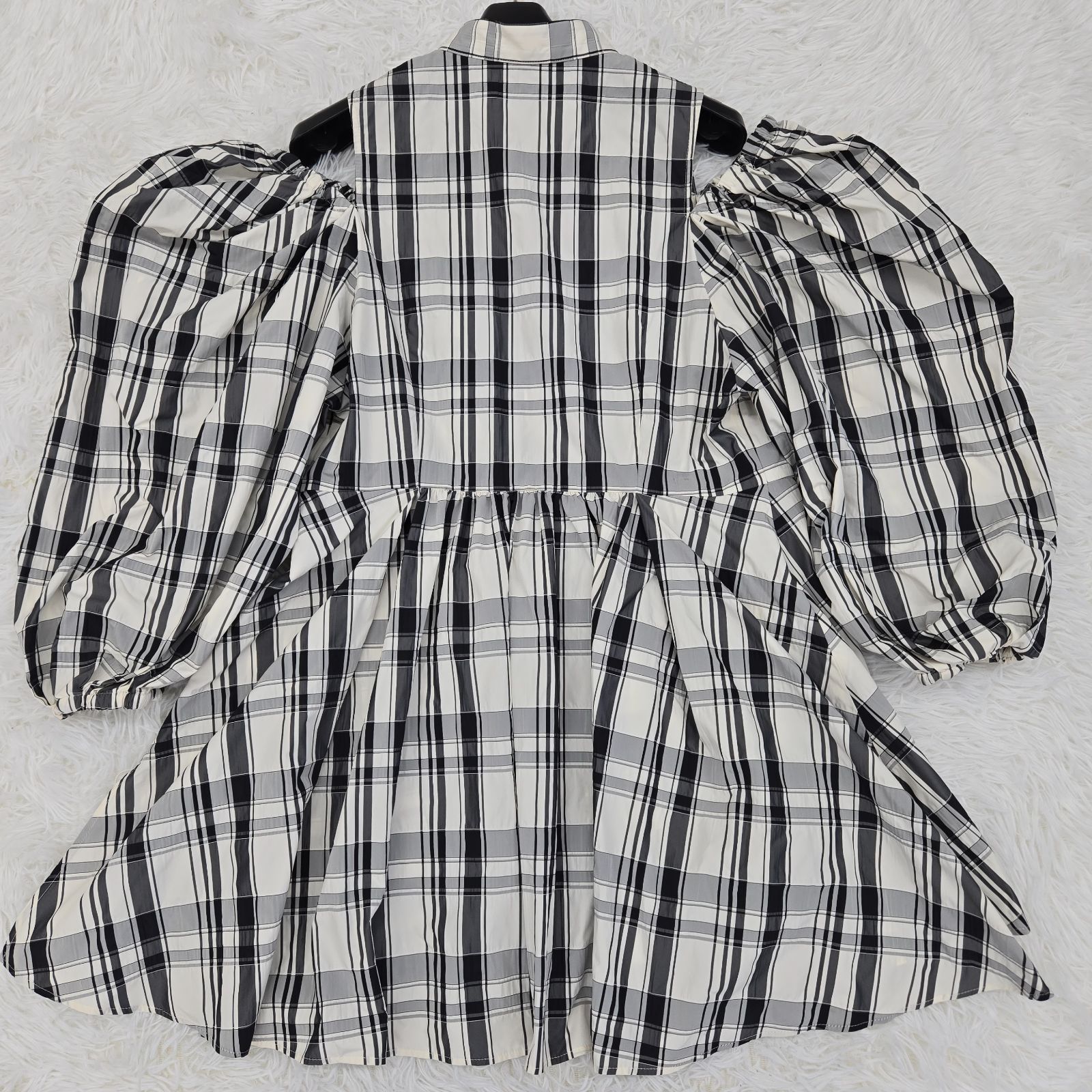 LE PHIL ルフィル メモリータフタチェックブラウス ロゴボタン バンド