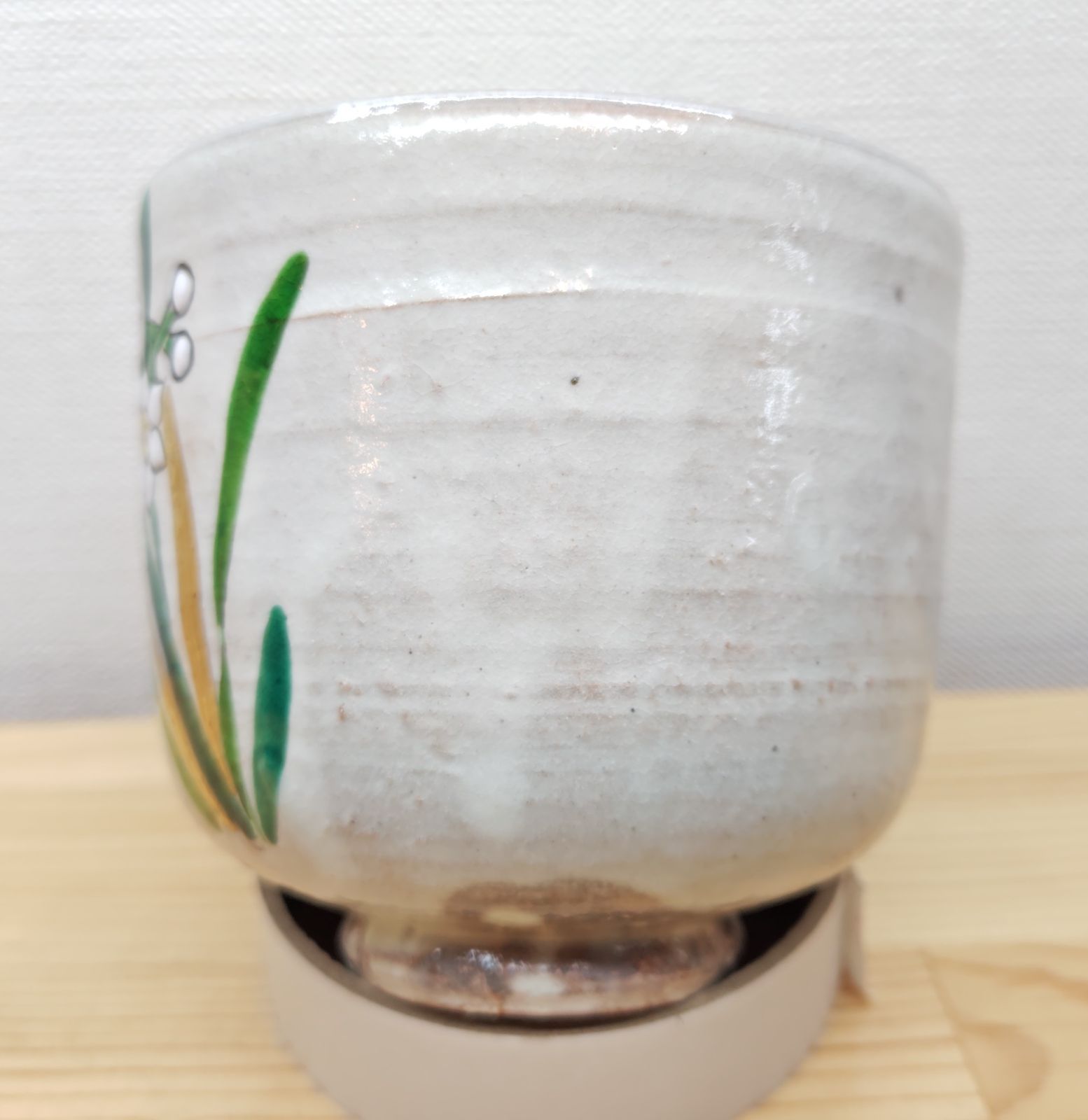 逢絢亭・新品】茶道具 茶碗 筒茶碗 京焼 色絵 乾山 水仙の絵 小野山照