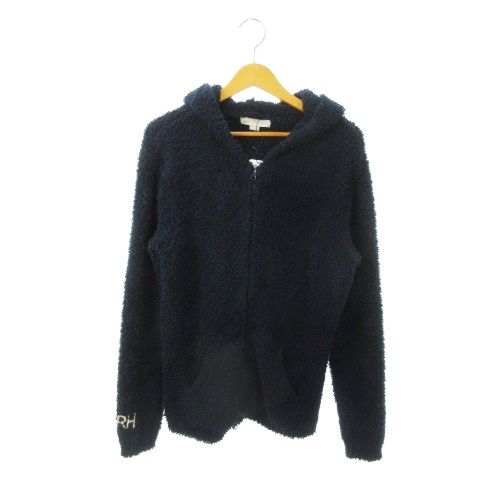 ベアフットドリームス BAREFOOT DREAMS for ロンハーマン Ron Herman ルームウェア 部屋着 ニットパーカー ダブルジップ 長袖 ボア ロゴ刺繍 S 紺 ネイビー MN19 GY18