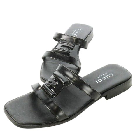 グッチ GUCCI フラットサンダル ミュール スクエアトゥ レザー 革 Gロゴ 36 23.0 cm 黒 ブラック CK 24 GY 18