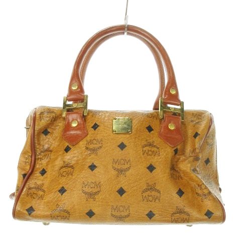 エムシーエム MCM ボストンバッグ ミニ 2way ショルダーバッグ レザー 革 ロゴ 総柄 茶 ブラウン AO6 GY18