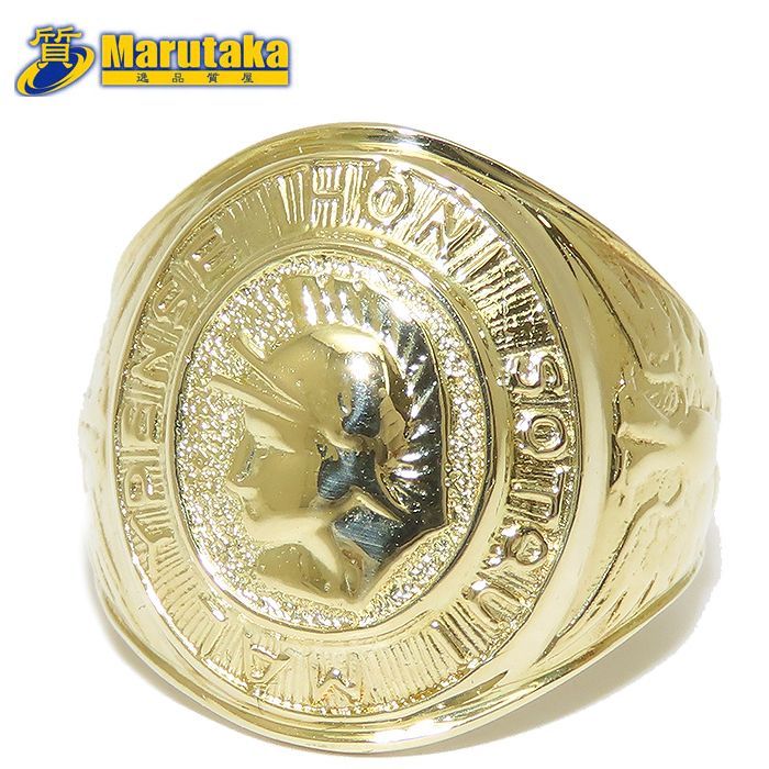 ゴールド リング K18 6号 カレッジリング風 YG メンズ レディース ユニセックス 質屋 丸高 尼崎市 小指 イエローゴールド 人物柄 Yellow G Ring Marutaka jewelry ピンキー 兵庫県