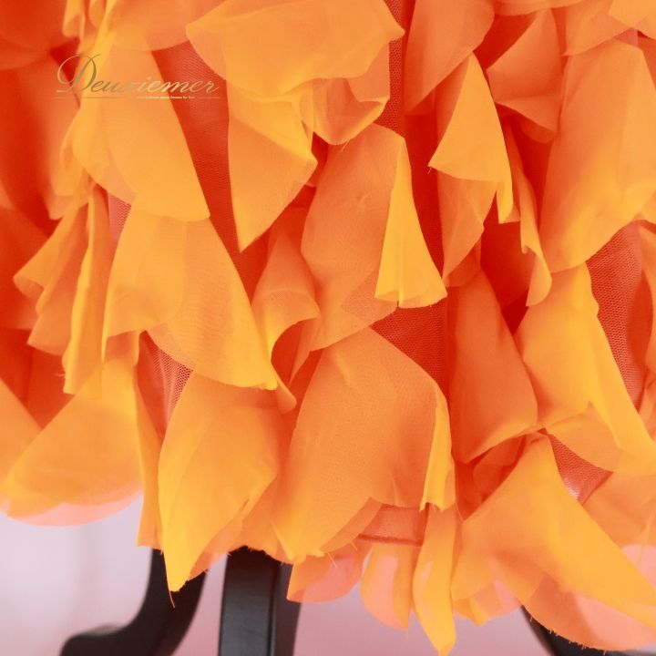 社交ダンス 衣装 タカダンス TAKADANCE ワンピース ドレス パーティ 発表会 蛍光 鮮やか 花びら 豪華 目立つ オレンジ系 ダンスドレス ステージ衣装 フォーマル モダンダンス 発表会衣装 大人用 スカート ボリューム感