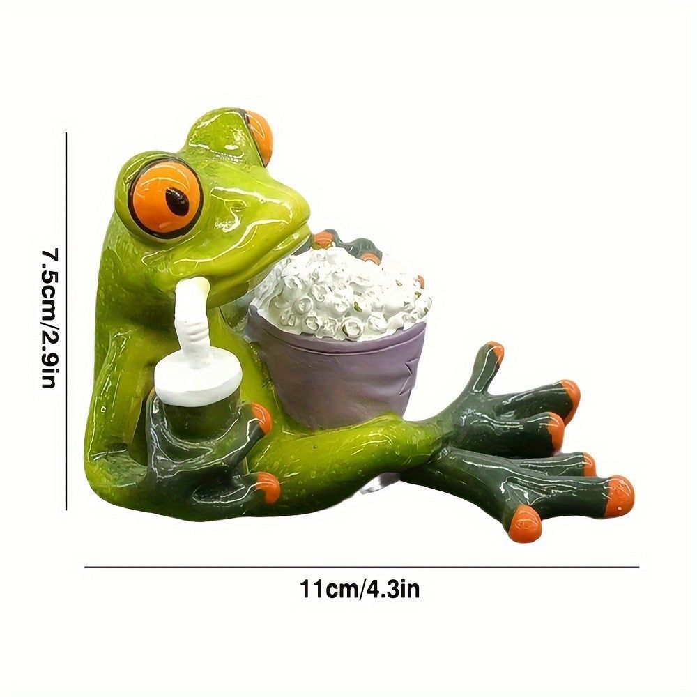 オブジェ 置物 ポップコーンと飲み物を持っているカエル かえる オーナメント インテリア 可愛い 樹脂 インテリア雑貨 室内 寝室 玄関 リビング ダイニング 庭 ガーデニング プレゼント ギ