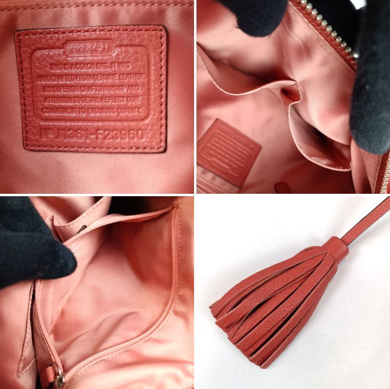 美品 COACH コーチ ワンショルダーバッグ シボ革 レザー レッド系