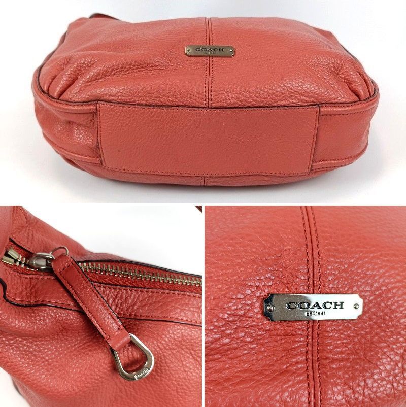 COACH ホーボー ミニシグネチャー ハーフムーン y2k ワンショルダー 美品 COACH コーチ ワンショルダーバッグ シボ革 レザー レッド系