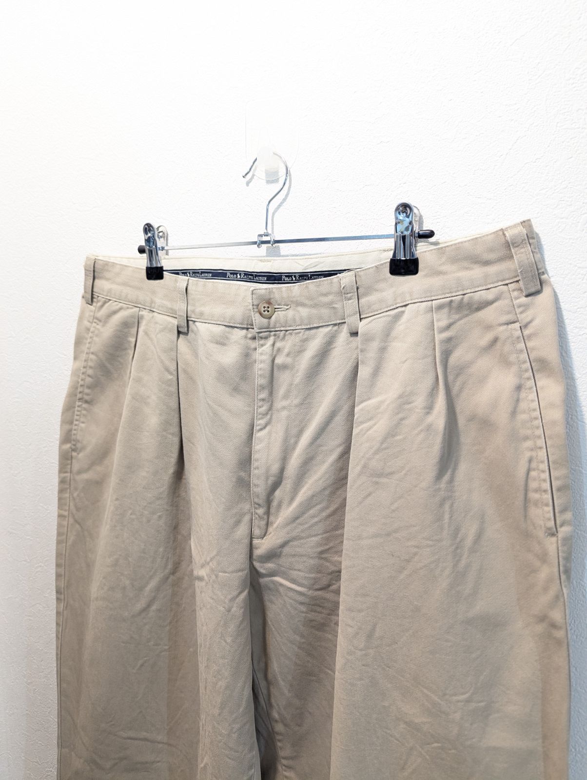 ポロラルフローレン アンドリュー タックチノパン W38L30 ベージュ 90s ポロ ラルフローレン ANDREW PANT ツータック コットン チノパン