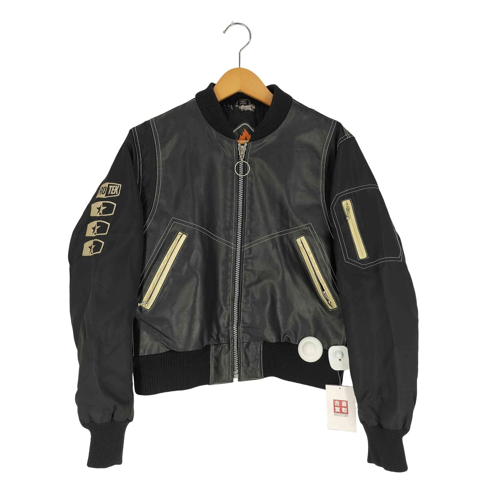 USED古着(ユーズドフルギ) {{PRO-TEK}} ロゴ刺繍 ジップアップ レザー モーターサイクルジャケット メンズ import：L 【中古】【ブランド古着バズストア】 ユーズドフルギ USED古着 {{PRO-TEK}} ロゴ刺繍 ジップアップ レザー