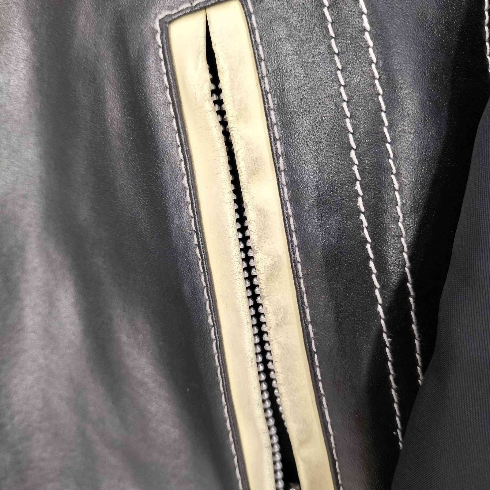 ユーズドフルギ USED古着 {{PRO-TEK}} ロゴ刺繍 ジップアップ レザー