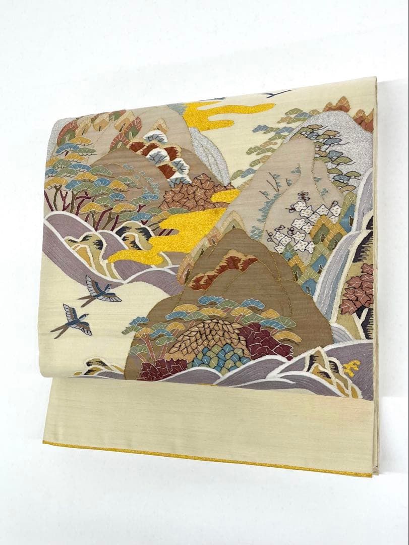 明綴れ 手織 袋帯 風景画 鳥 正絹 お太鼓柄 D151 - メルカリ