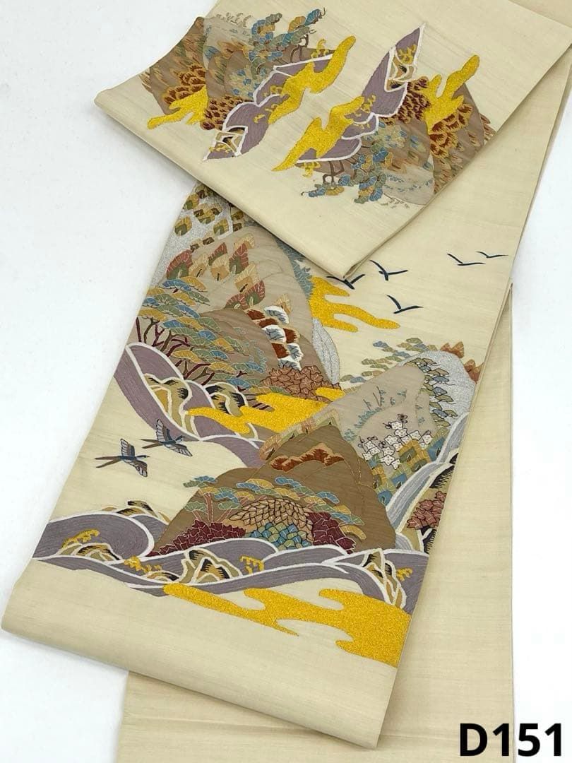明綴れ 手織 袋帯 風景画 鳥 正絹 お太鼓柄 D151 - メルカリ