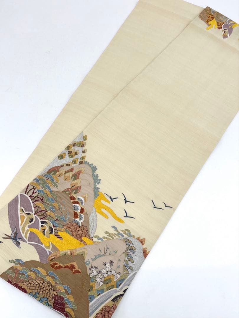 明綴れ 手織 袋帯 風景画 鳥 正絹 お太鼓柄 D151 - メルカリ
