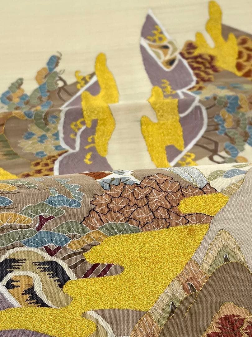 明綴れ 手織 袋帯 風景画 鳥 正絹 お太鼓柄 D151 - メルカリ