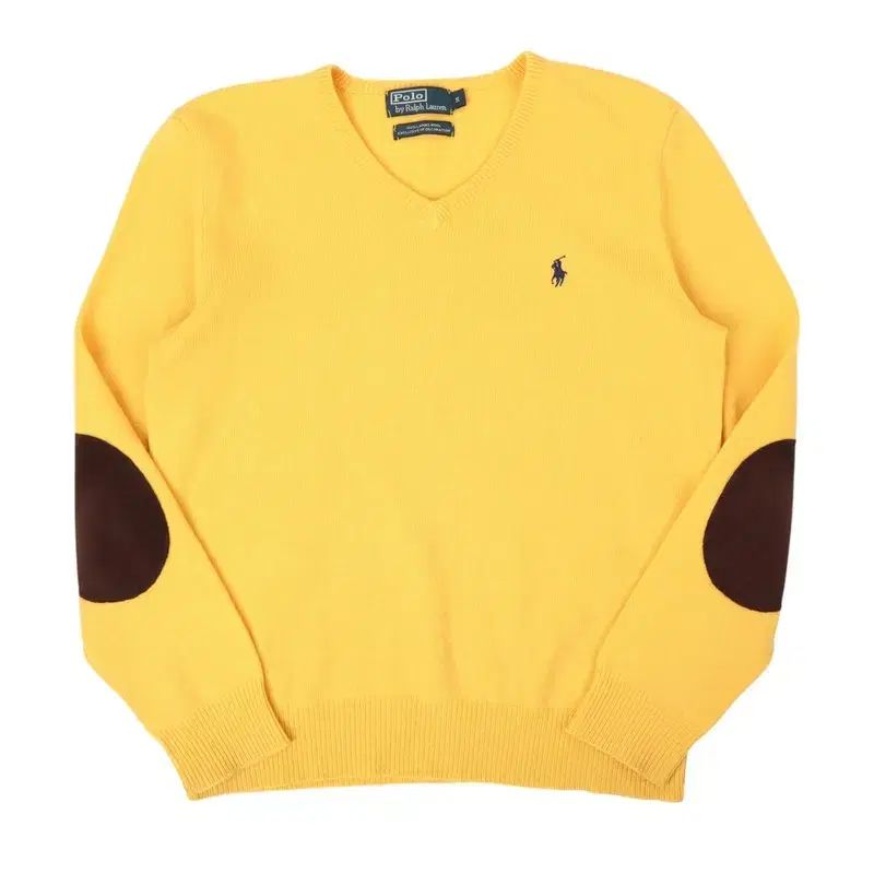 POLO RALPH LAUREN ポロラルフローレン イエロー エルボーパッチ Vネック ラムウール ニット