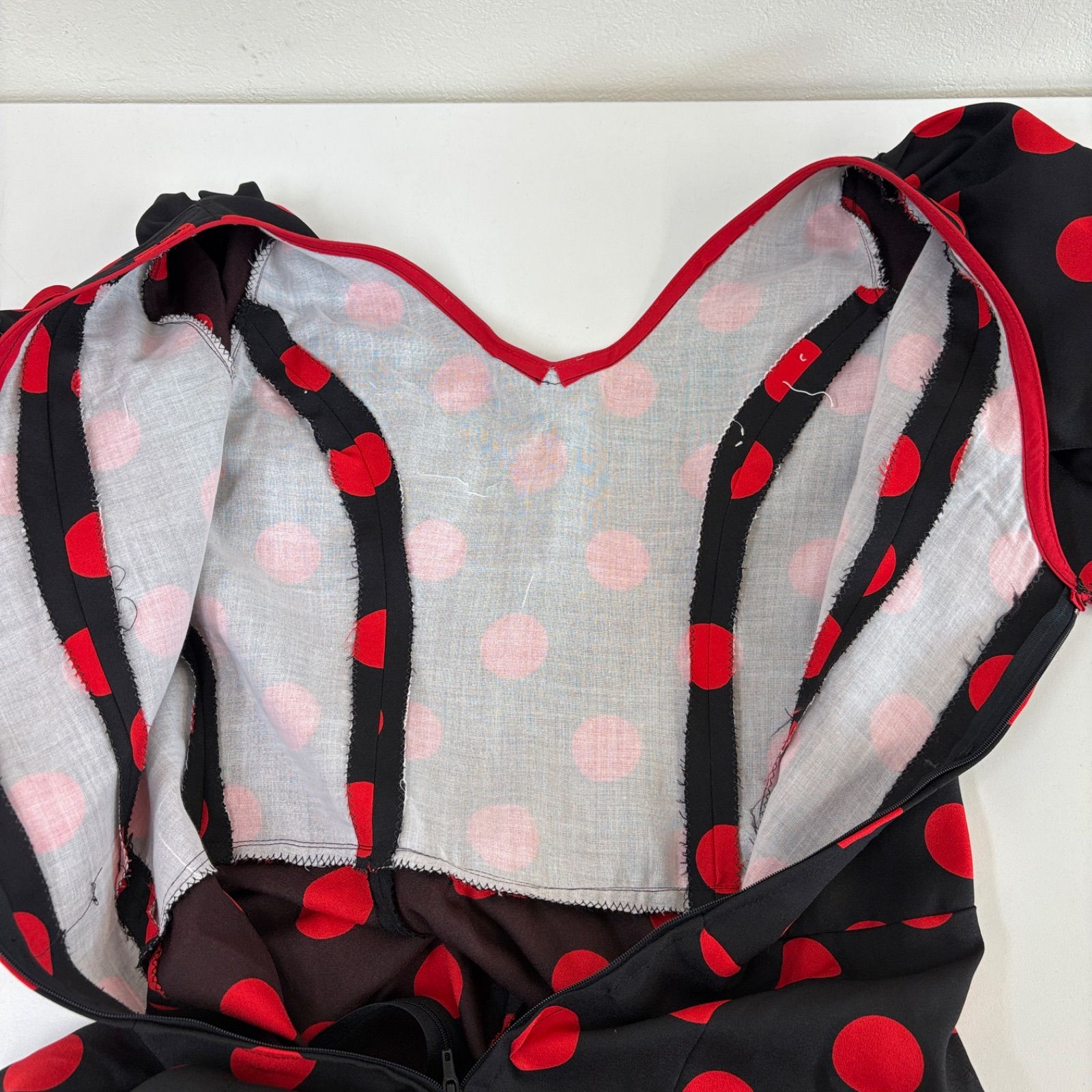  フラメンコ衣装 ドレス フリル 赤 黒 ドット 七分袖 ドレス フラメンコ