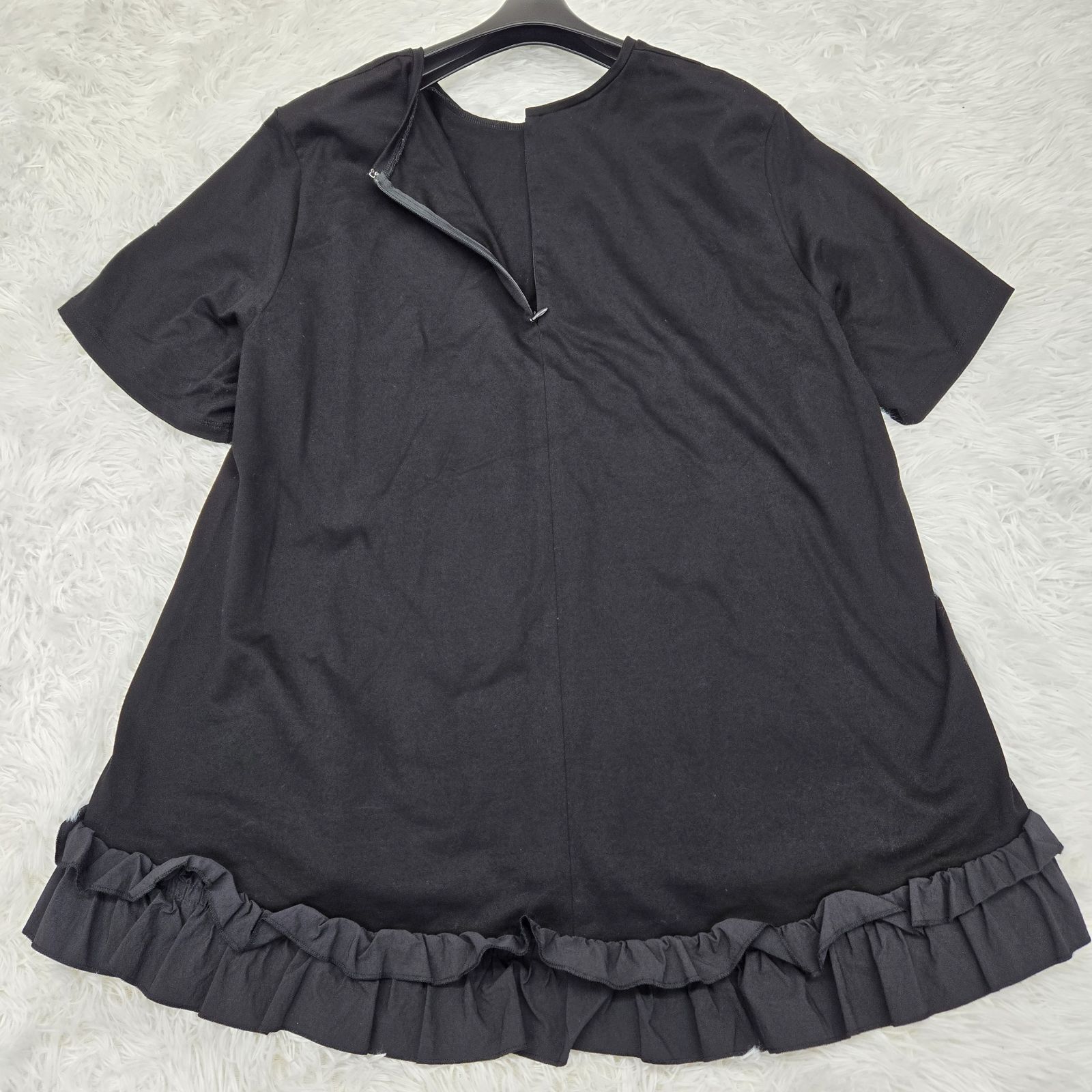 コットンコンビフリルヘムトップス