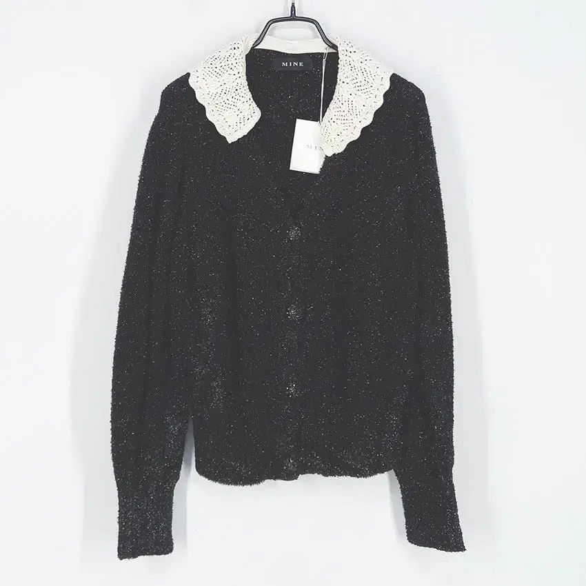 マイン レディース 冬 Vネック 銀糸パール ニットカーディガン ブラック 90 HU41392