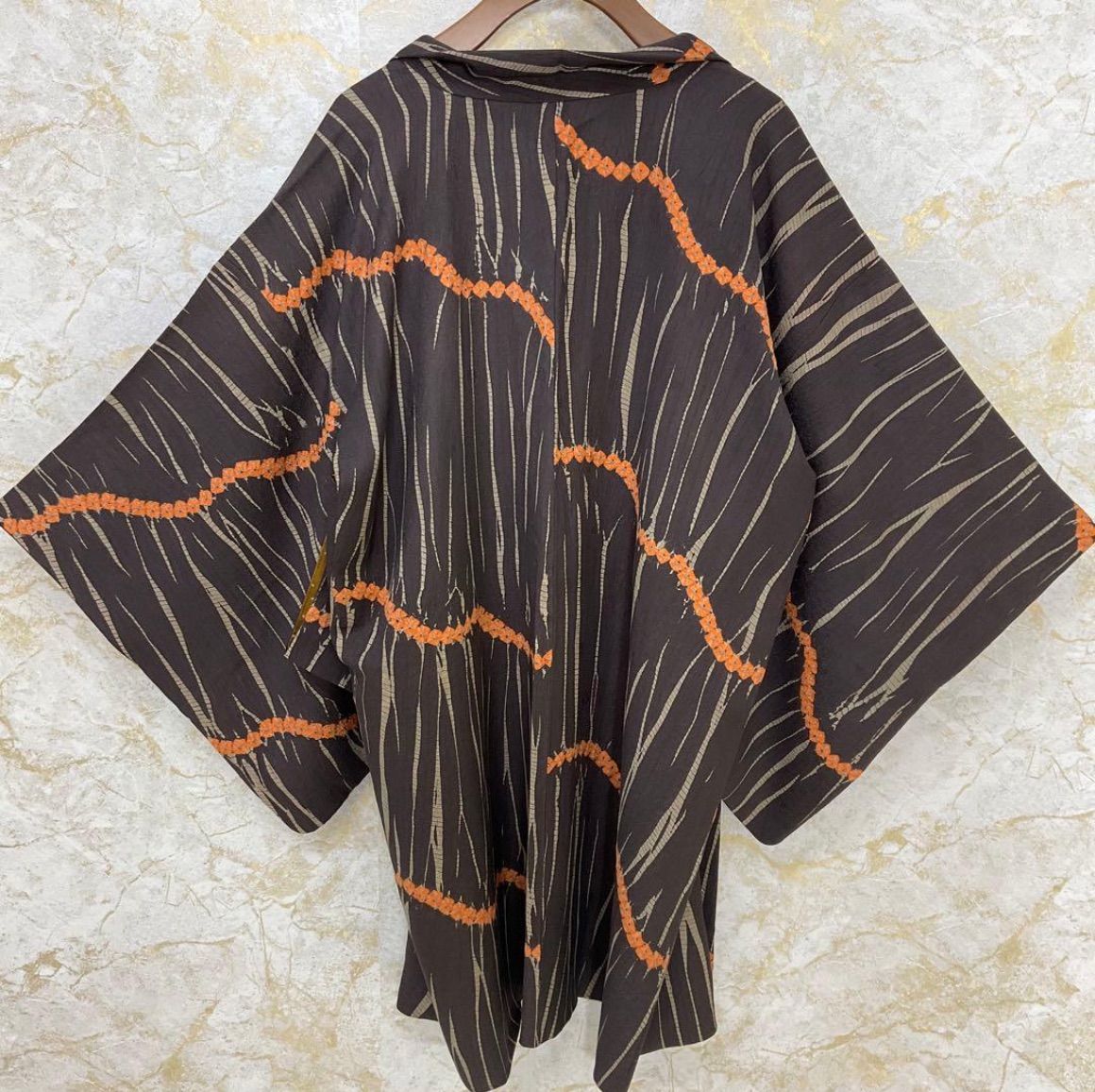 kimono one kimonoarisa 日本の手絞り 杢目絞りの長羽織 正絹 裄長 ロング 裄69丈96