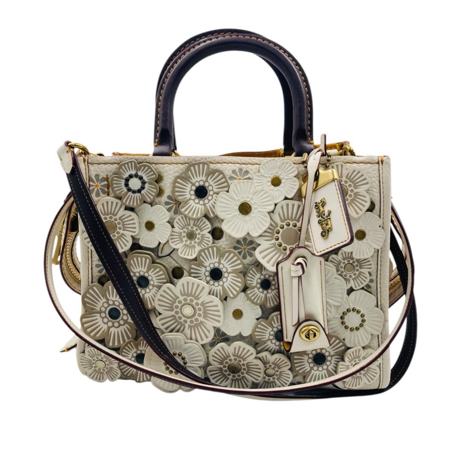 COACH コーチ ローグ25 ティーローズ ハンドバッグ 2way レザー 白