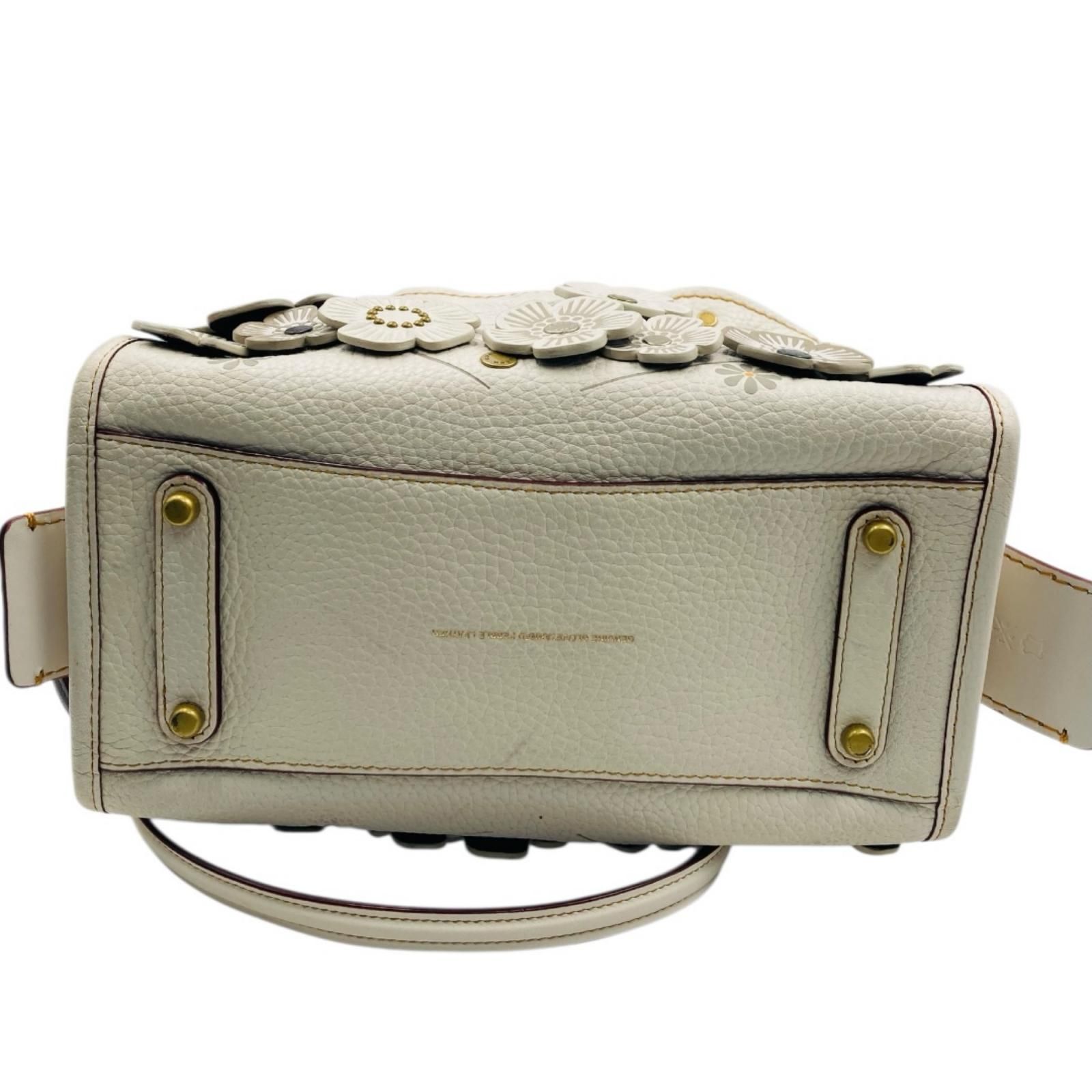 COACH コーチ　ローグ 25 ティーローズ　ハンドバッグ　ホワイト COACH コーチ ローグ25 ティーローズ ハンドバッグ 2way レザー 白