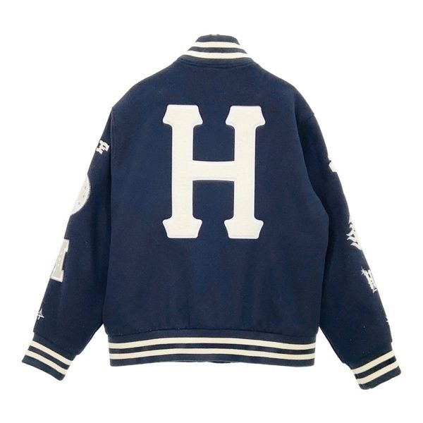 HUF ハフ スタジャン バーシティージャケット 20 YEAR CLASSIC H VARSITY JACKET JK00368 メンズ Lサイズ ネイビー アウター DM17310