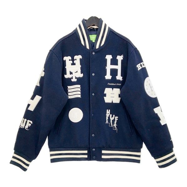 HUF ハフ スタジャン バーシティージャケット 20 YEAR CLASSIC H VARSITY JACKET JK00368 メンズ Lサイズ ネイビー アウター DM17310