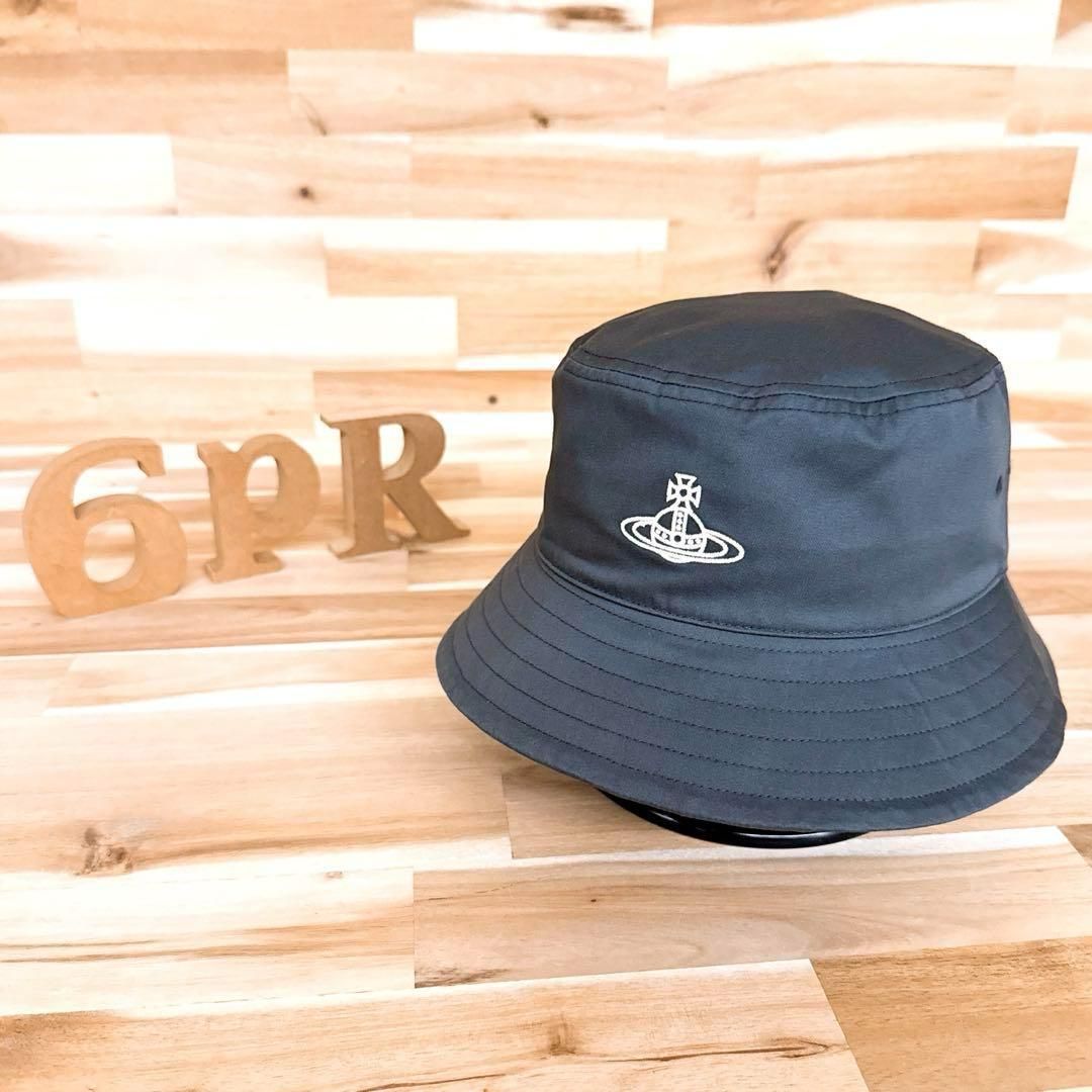 ヴィヴィアンウエストウッド コットン ツイル バケットハット グレー×白