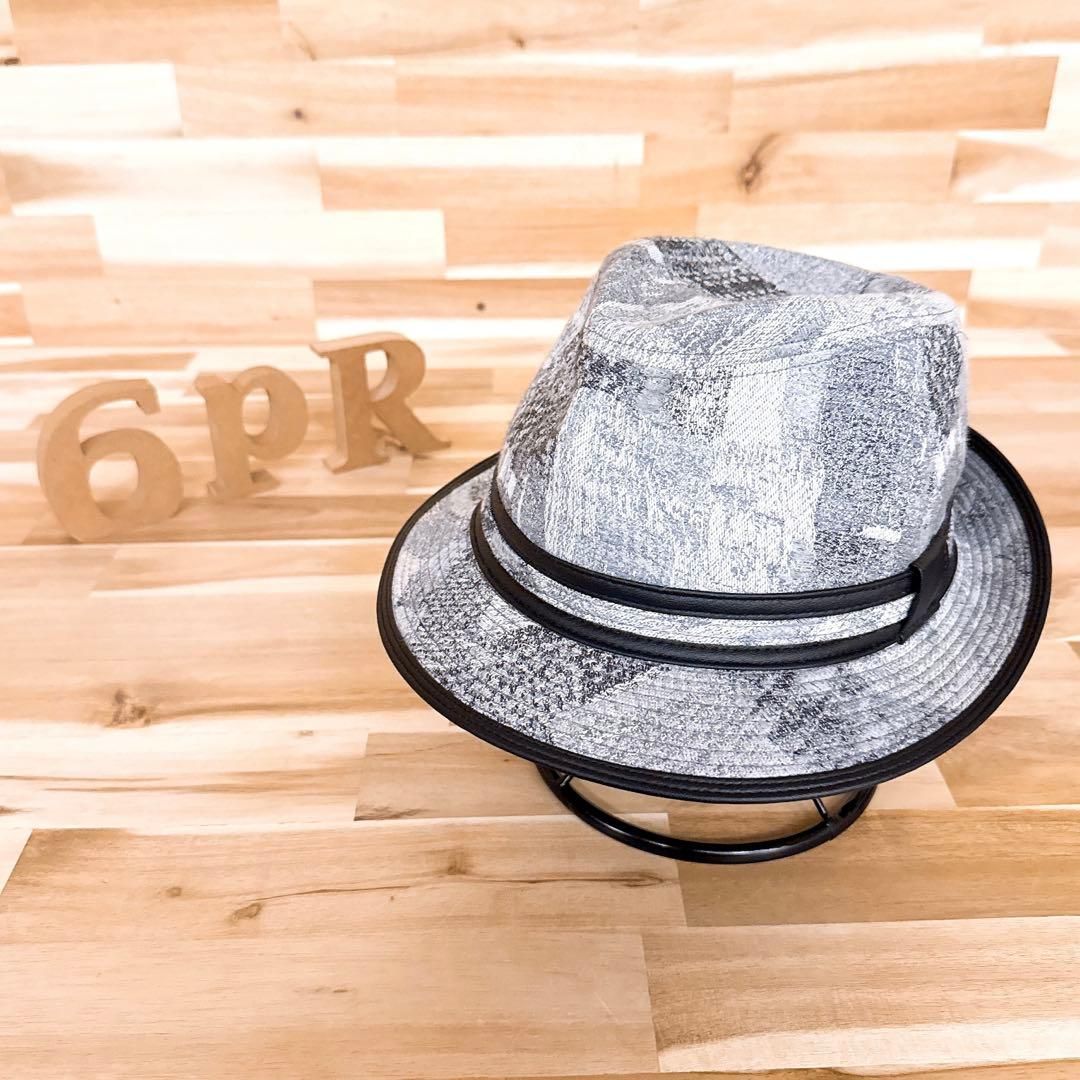 カシラ ジャガード モノクロ ハット ユニセックス レザー L グレー×黒