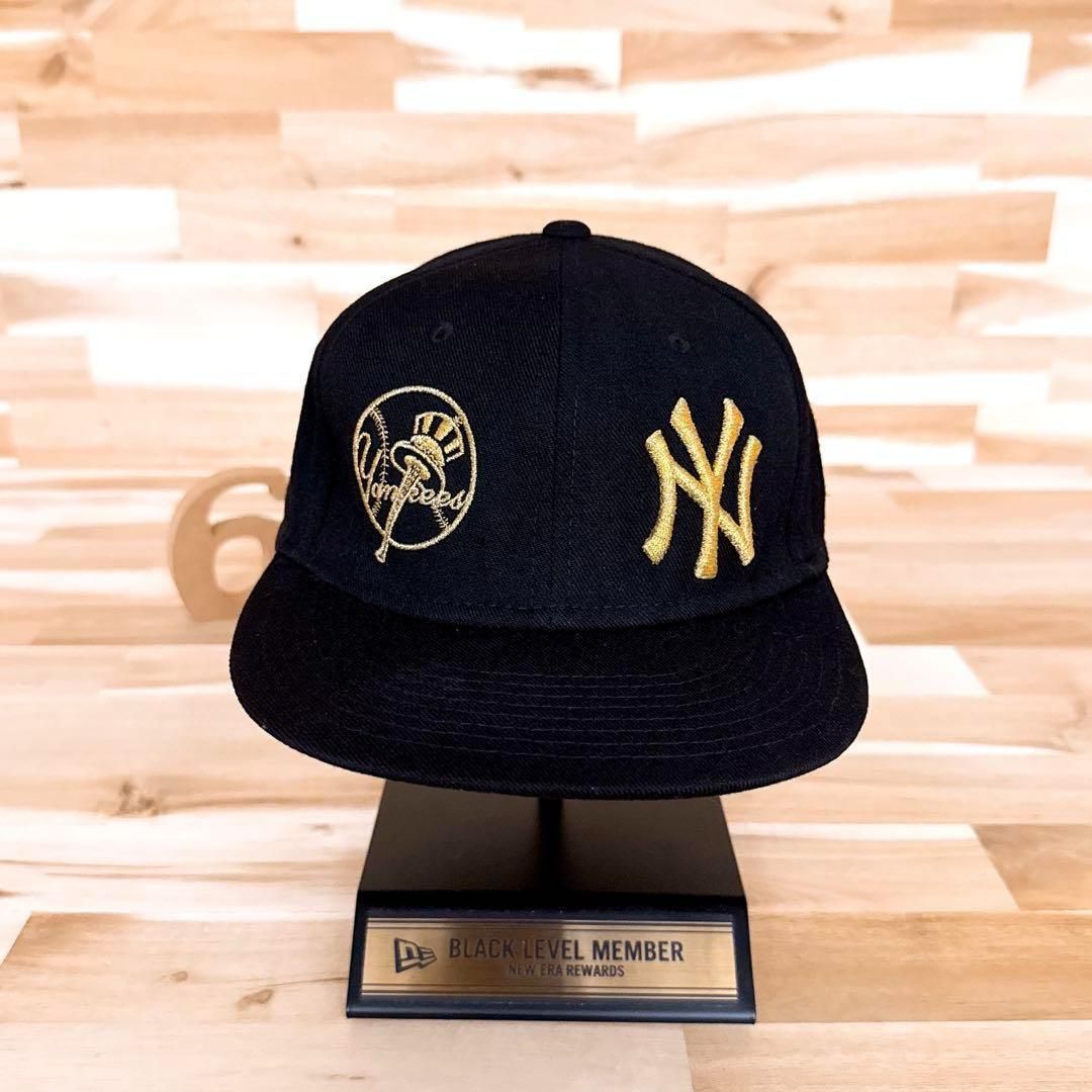 安い！かわいい！ ビンテージ ニューエラ×ヤンキース ダブル ロゴ キャップ黒×ゴールド 来店をご期待!