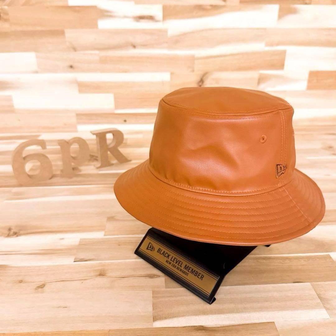 ニューエラ フェイク レザー バケットハット シンプル L XL茶ブラウン