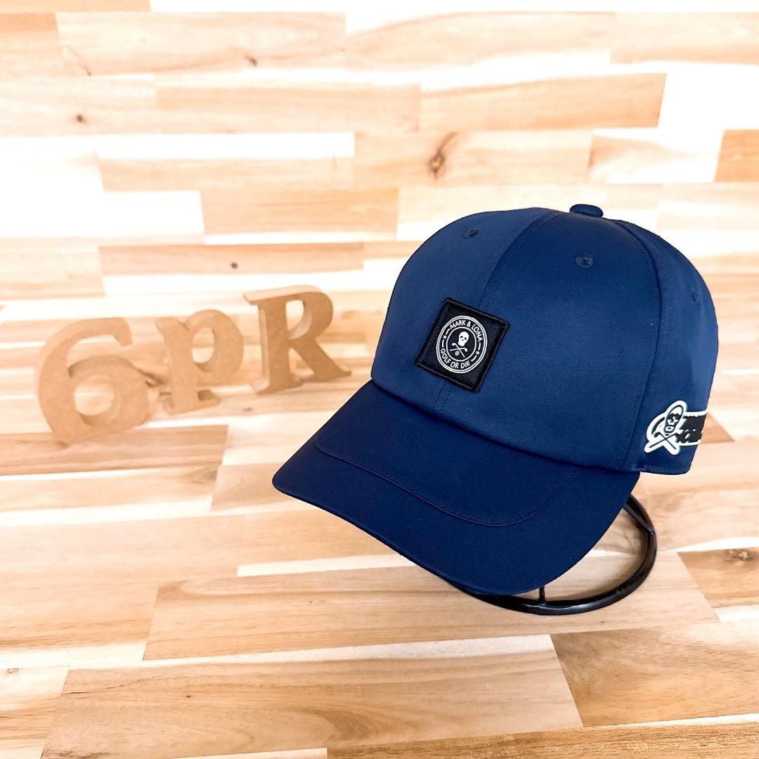 【マークアンドロナ】ナイロン スクエア ワッペン スカルロゴ キャップ紺ネイビー マークアンドロナ】ナイロン スクエア ワッペン スカルロゴ キャップ紺