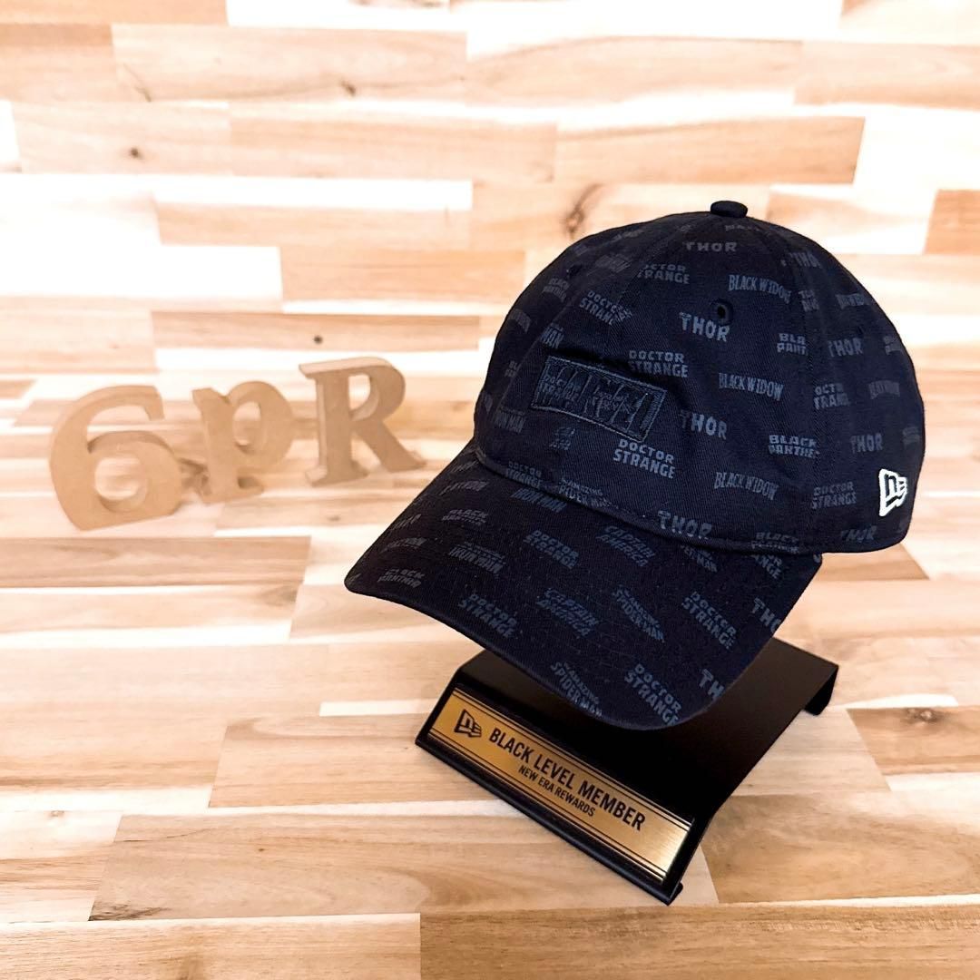ニューエラ×マーベル コラボ ヒーロー総柄ロゴ キャップ 黒×グレー