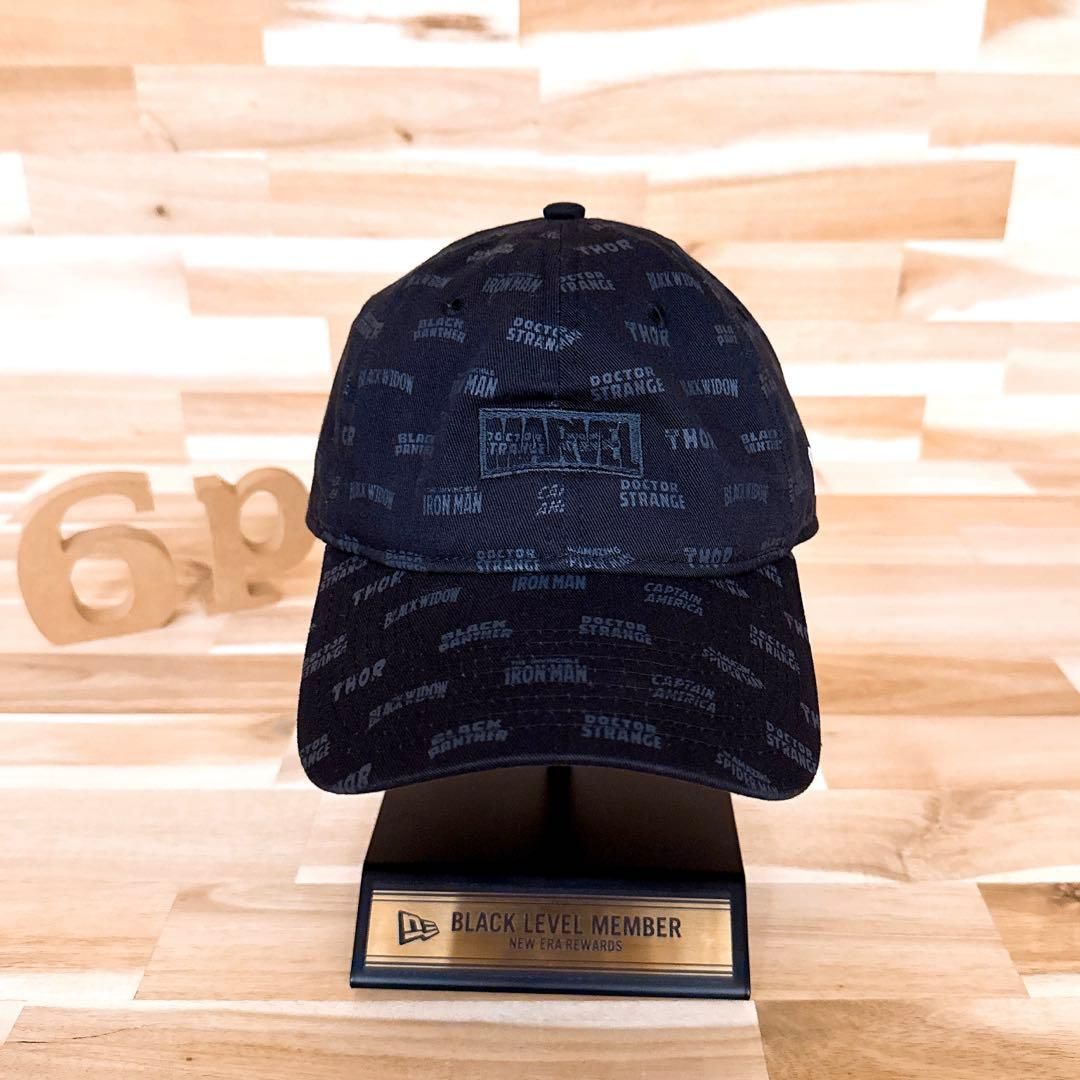 ニューエラ×マーベル コラボ ヒーロー総柄ロゴ キャップ 黒×グレー
