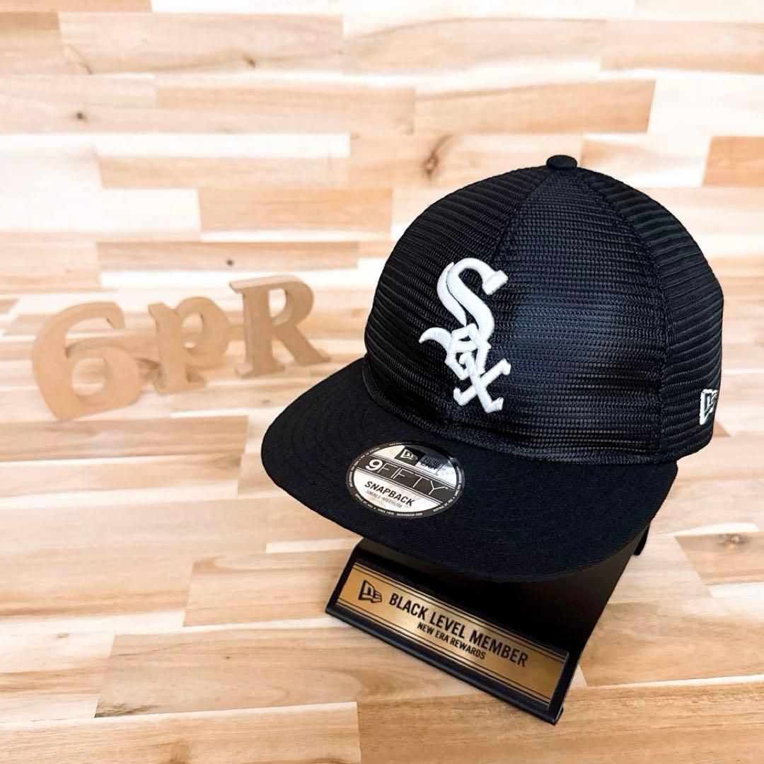 ニューエラ×ホワイトソックス オールメッシュ 3D刺繍ロゴ キャップ 黒×白