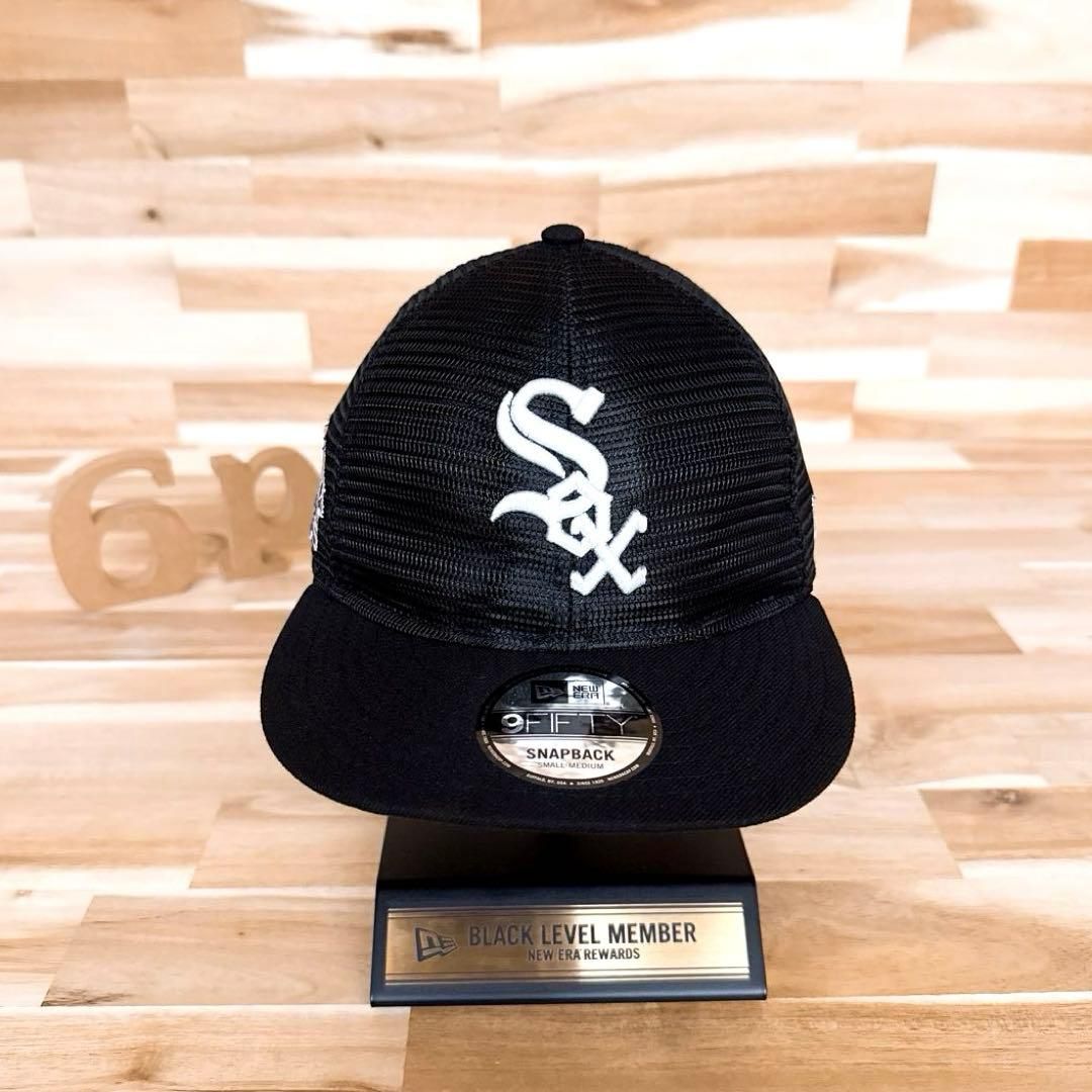 ニューエラ×ホワイトソックス オールメッシュ 3D刺繍ロゴ キャップ 黒×白