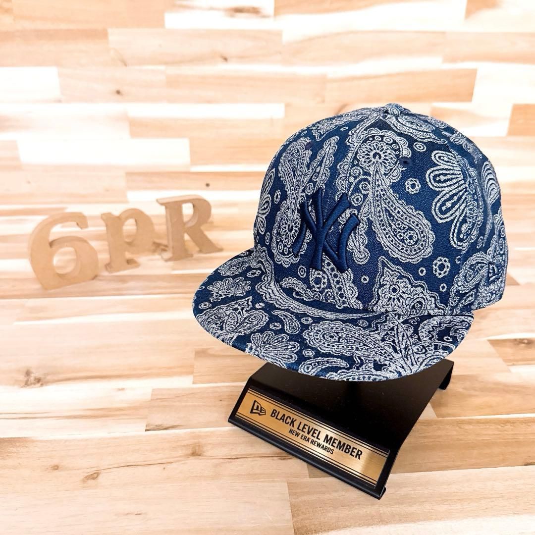 ニューエラ×ヤンキース ペイズリー 立体3D刺繍NYロゴ デニムキャップ紺