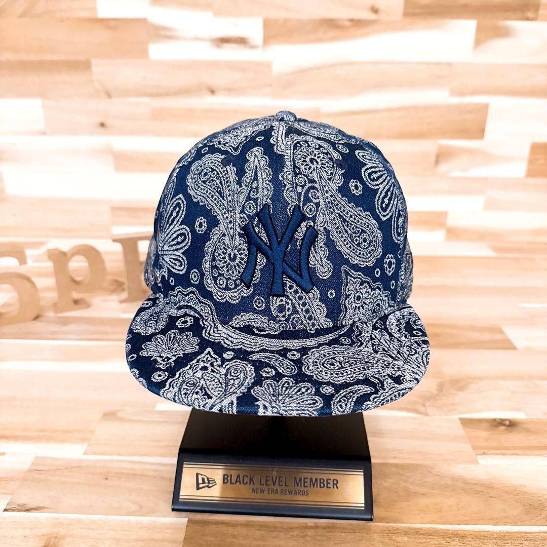 ニューエラ×ヤンキース ペイズリー 立体3D刺繍NYロゴ デニムキャップ紺